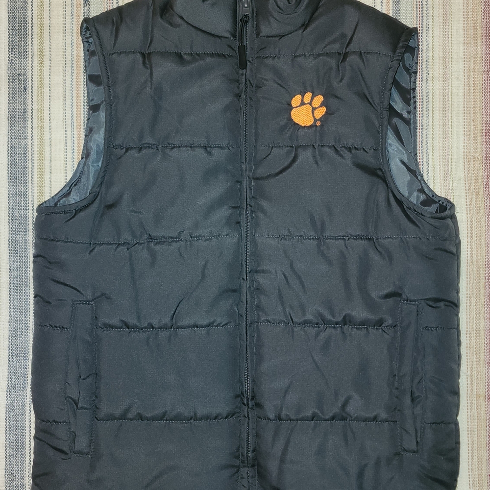 Black Puffer Vest with Orange Paw Logo